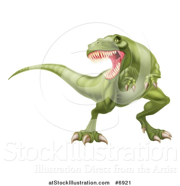 Vector Illustration of a Roaring Angry Green Tyrannosaurus Rex Dinosaur