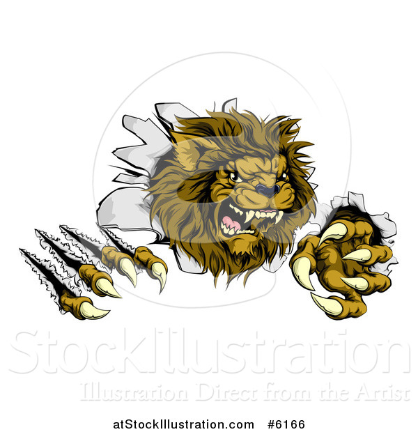 Vector Illustration of a Roaring Lion Mascot Shredding Through a Wall