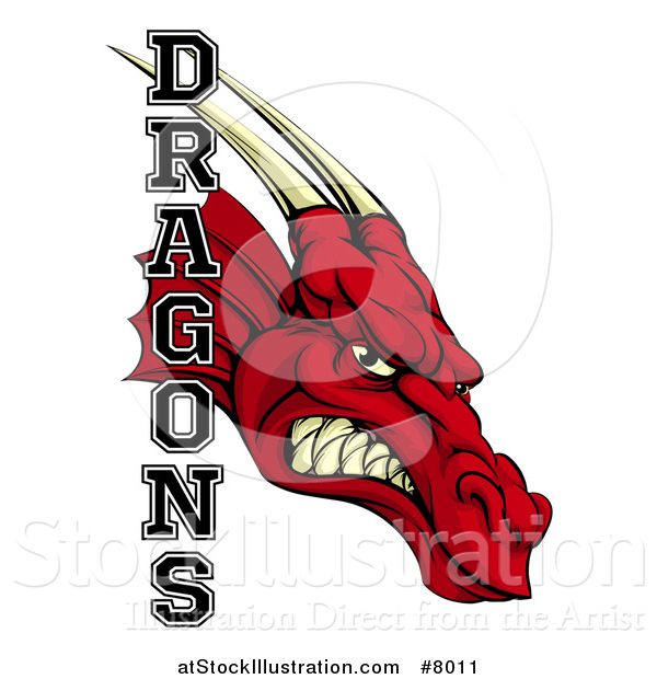 Vector Illustration of a Roaring Red Dragon Head and Text