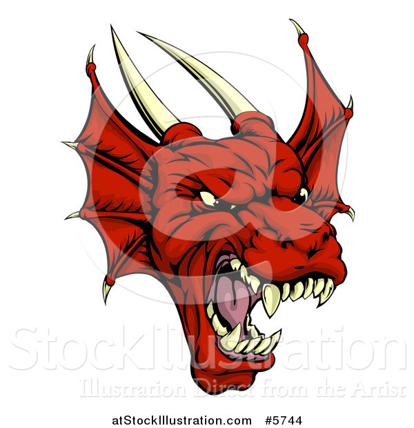 Vector Illustration of a Roaring Red Dragon Head