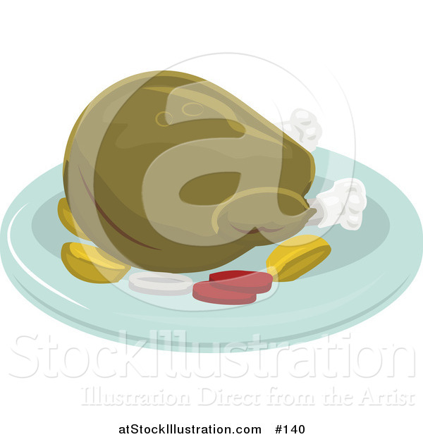 Vector Illustration of a Roasted Thanksgiving or Christmas Turkey on a Platter for a Meal