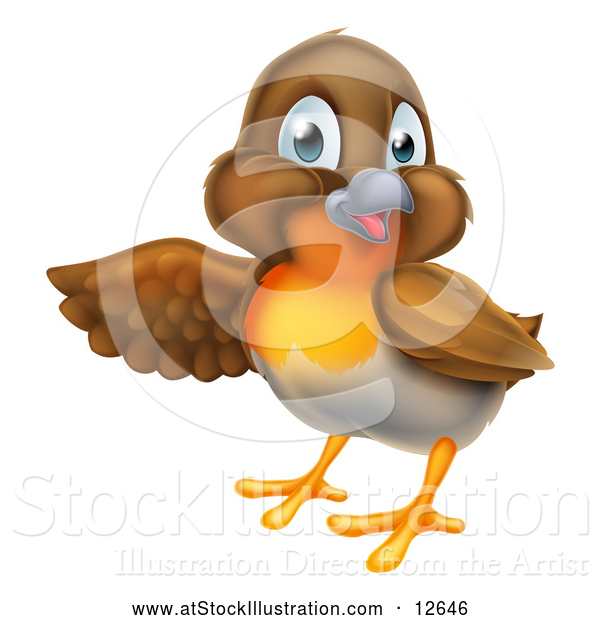 Vector Illustration of a Robin Bird Presenting to the Left