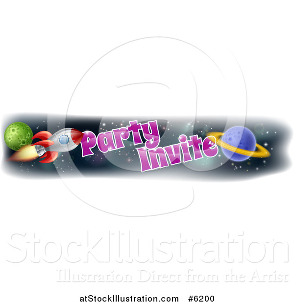 Vector Illustration of a Rocket and Outer Space Party Invite Banner Design