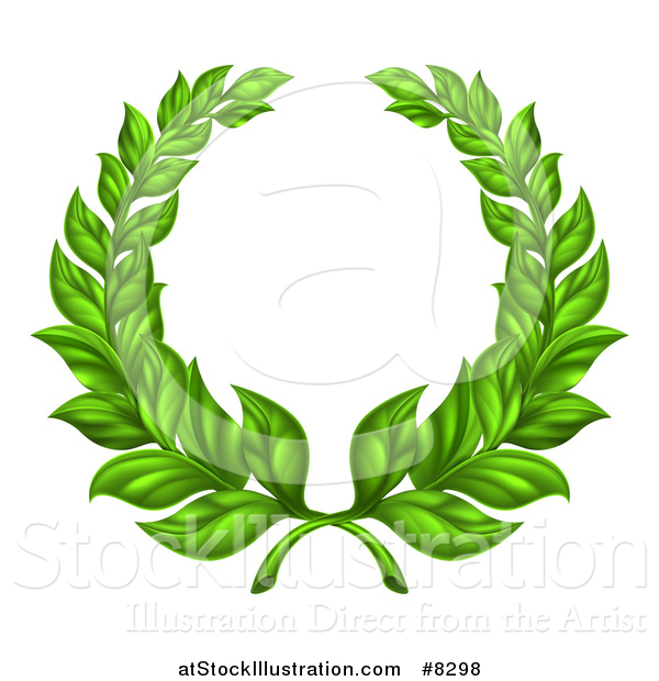Vector Illustration of a Round Green Laurel Wreath of Two Branches