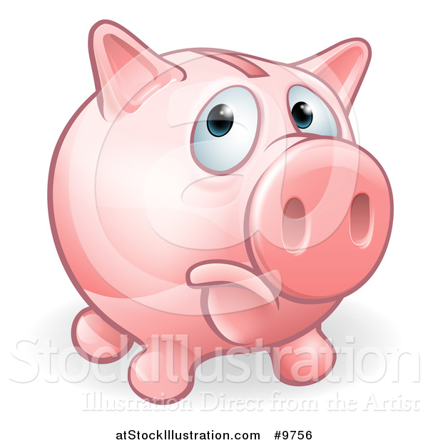 Vector Illustration of a Sad Pouting Piggy Bank