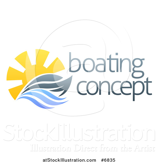 Vector Illustration of a Sailing Boat Yacht with the Sun and Ocean Waves by Sample Text