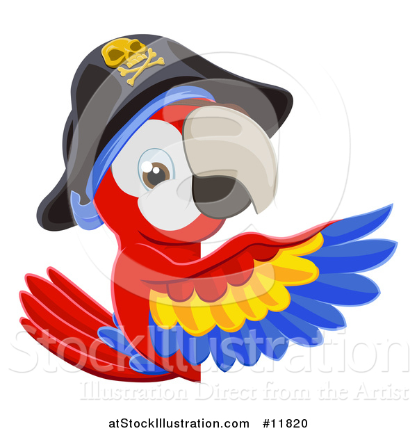Vector Illustration of a Scarlet Macaw Pirate Parrot Pointing Around a Sign