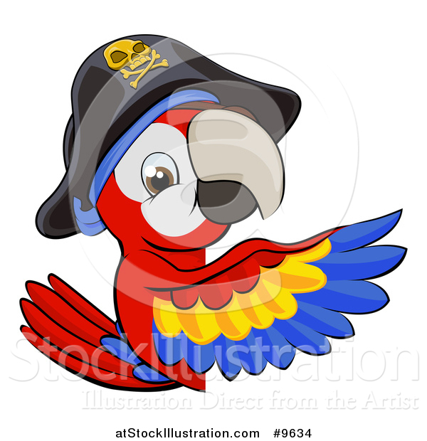 Vector Illustration of a Scarlet Macaw Pirate Parrot Pointing Around a Sign