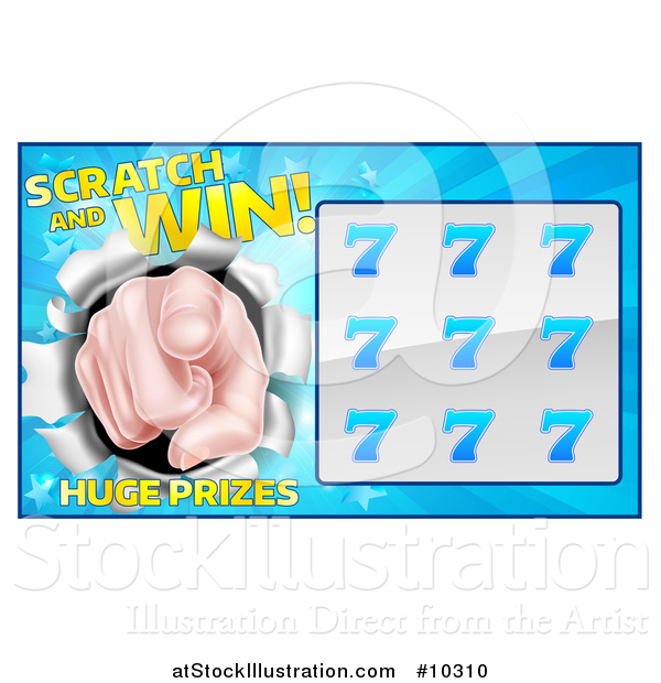 Vector Illustration of a Scratch and Win Lottery Card with a Pointing Finger