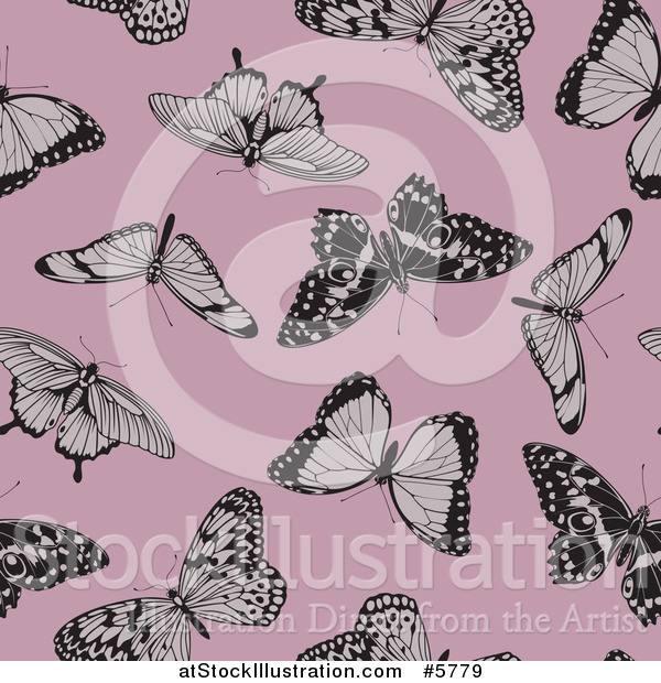 Vector Illustration of a Seamless Background Pattern of Butterflies on Pink