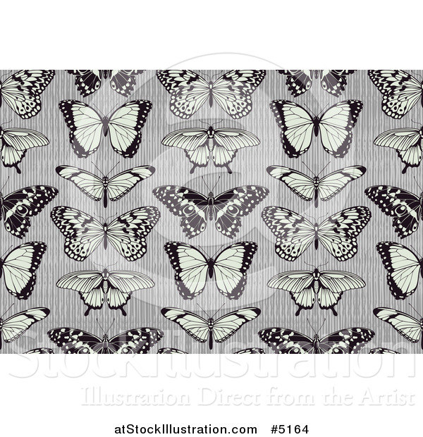 Vector Illustration of a Seamless Background Pattern of Butterflies on Stripes