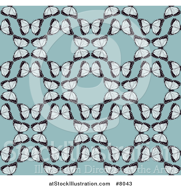 Vector Illustration of a Seamless Background Pattern of Vintage Butterflies Forming Circles over Blue