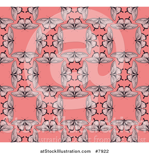 Vector Illustration of a Seamless Background Pattern of Vintage Butterflies Forming Squares over Pink