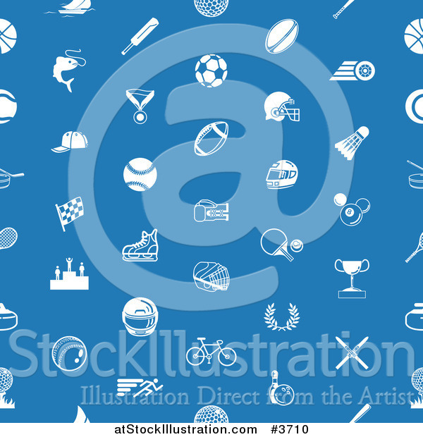 Vector Illustration of a Seamless Blue Sports Pattern with White Icons