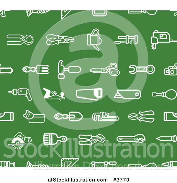 Vector Illustration of a Seamless Green Hardware and Tool Icon Pattern