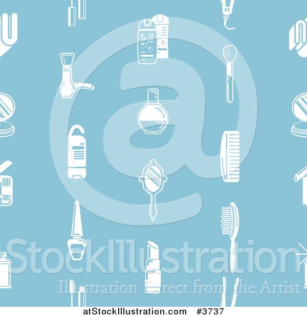 Vector Illustration of a Seamless Pattern of White Cosmetics Icons on Blue