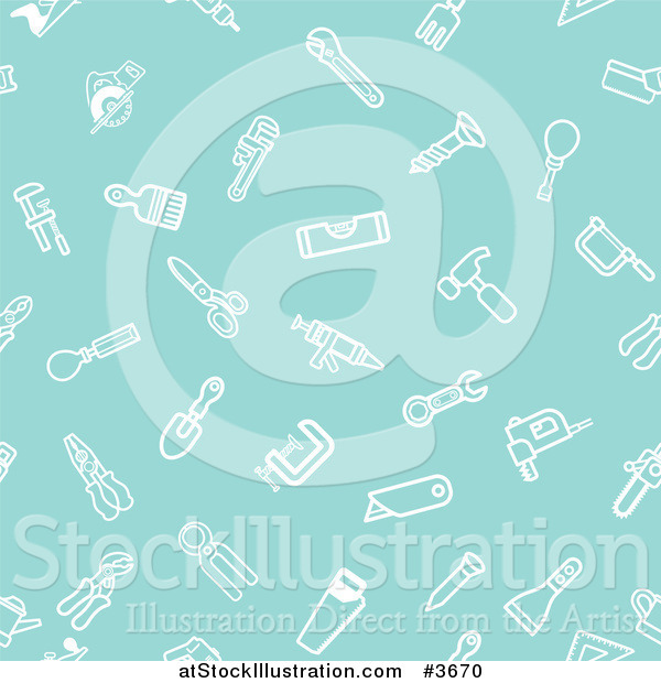 Vector Illustration of a Seamless Turquoise Hardware and Tool Icon Pattern