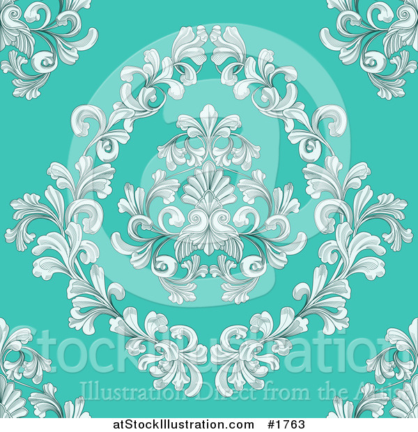 Vector Illustration of a Seamless Victorian Retro Floral Design Background on Turquoise