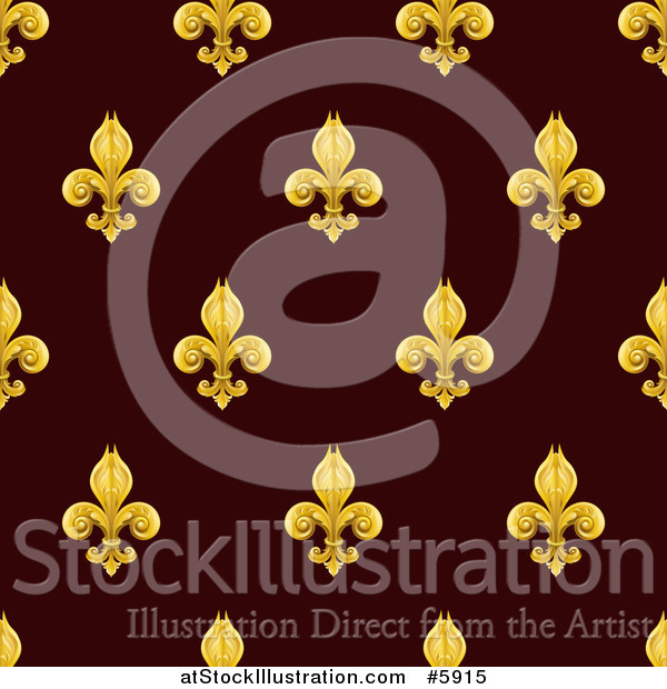 Vector Illustration of a Seamlessly Tileable Gold Fleur De Lis on Burgundy Background Pattern