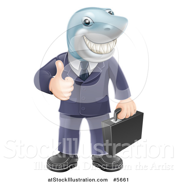 Vector Illustration of a Shark Businessman Grinning and Holding a Thumb up