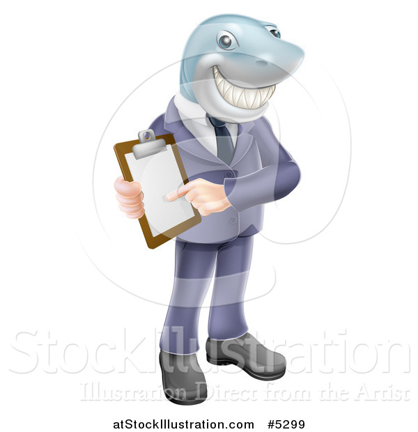 Vector Illustration of a Shark Businessman Pointing to a Contract