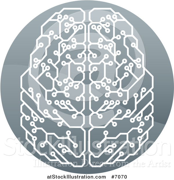 Vector Illustration of a Shiny Circuit Board Artificial Intelligence Computer Chip Brain in a Circle