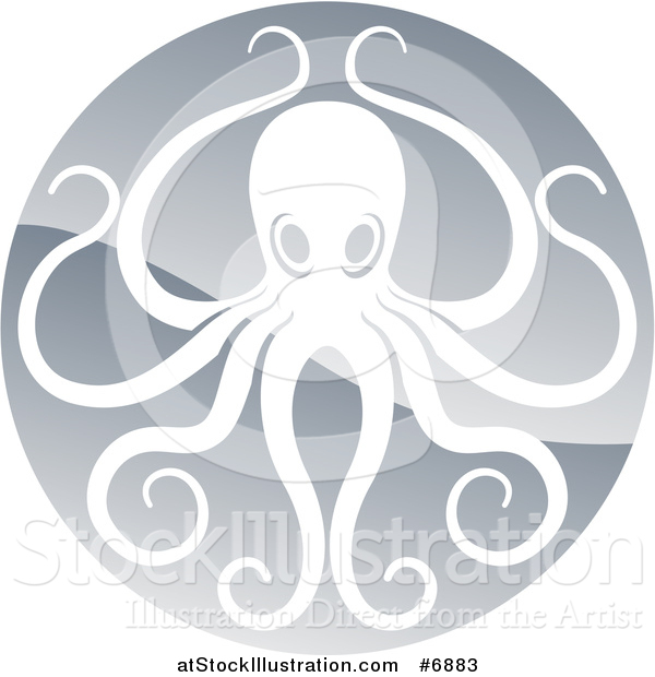 Vector Illustration of a Shiny Silver Round Octopus Logo