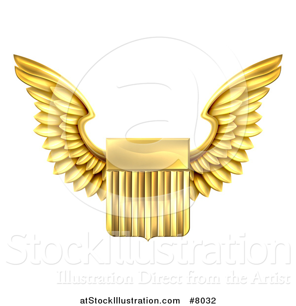 Vector Illustration of a Shiny Winged Gold Metal United States Flag Shield