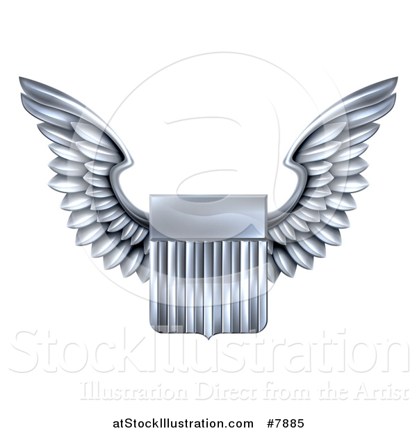 Vector Illustration of a Shiny Winged Silver Metal United States Flag Shield