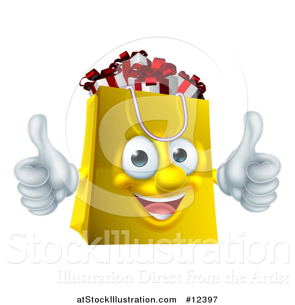 Vector Illustration of a Shopping Bag Mascot Full of Christmas Gifts