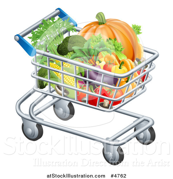 Vector Illustration of a Shopping Cart Full of Healthy Produce