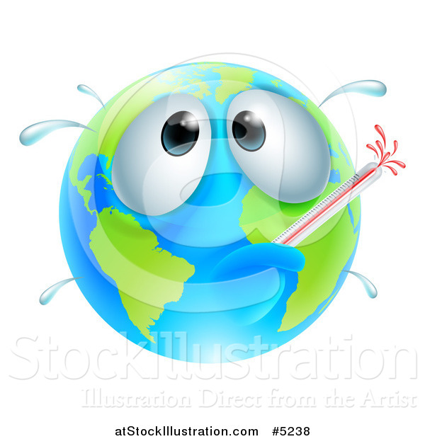 Vector Illustration of a Sick Globe with a Fever and Thermometer