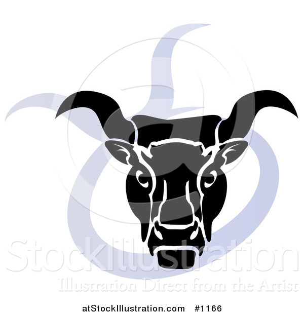 Vector Illustration of a Silhouetted Buill over a Blue Taurus Astrological Sign of the Zodiac