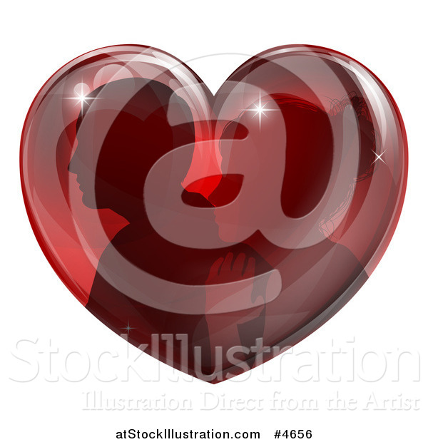 Vector Illustration of a Silhouetted Couple Inside a Reflective Red Heart