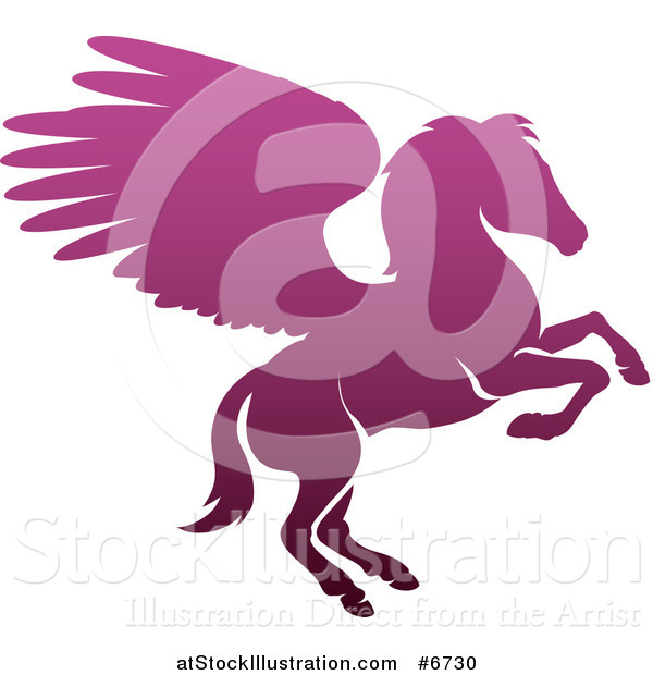 Vector Illustration of a Silhouetted Gradient Purple Rearing Pegasus Winged Horse