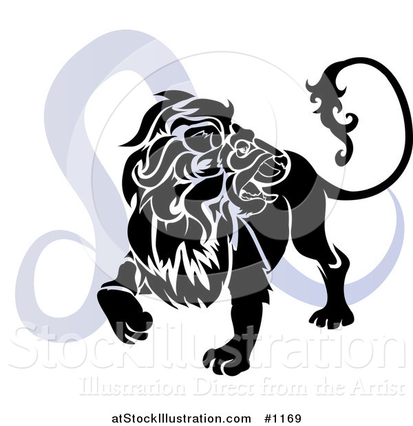 Vector Illustration of a Silhouetted Lion over a Blue Leo Astrological Sign of the Zodiac
