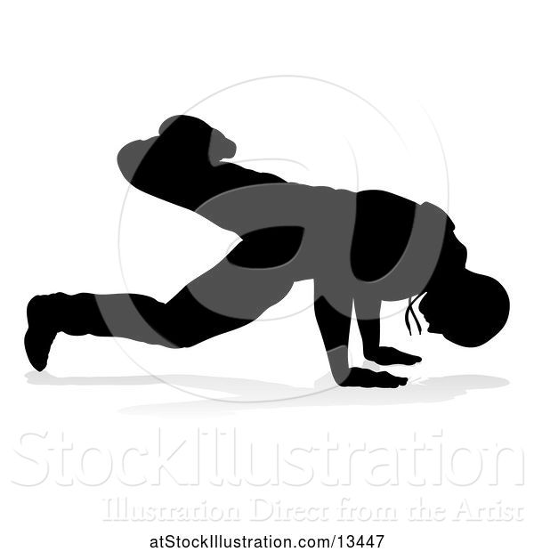 Vector Illustration of a Silhouetted Male Hip Hop Dancer with a Reflection or Shadow, on a White Background