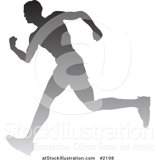 Vector Illustration of a Silhouetted Male Runner Breaking Through the Finish Line