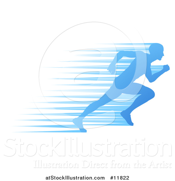 Vector Illustration of a Silhouetted Male Runner Sprinting with Blue Speed Lines