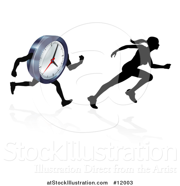 Vector Illustration of a Silhouetted Racing a Clock Character