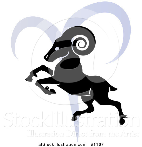 Vector Illustration of a Silhouetted Ram over a Blue Aries Astrological Sign of the Zodiac