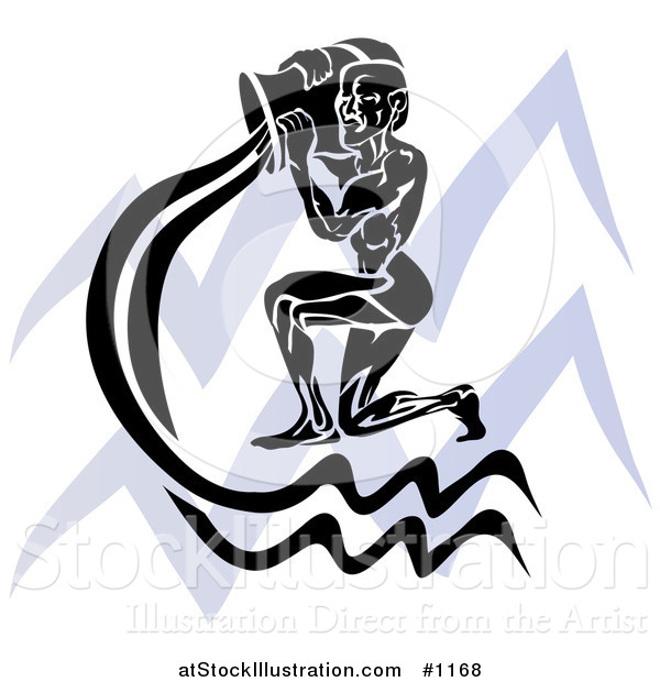 Vector Illustration of a Silhouetted Spirit of Aquarius over a Blue Aquarius Astrological Sign of the Zodiac
