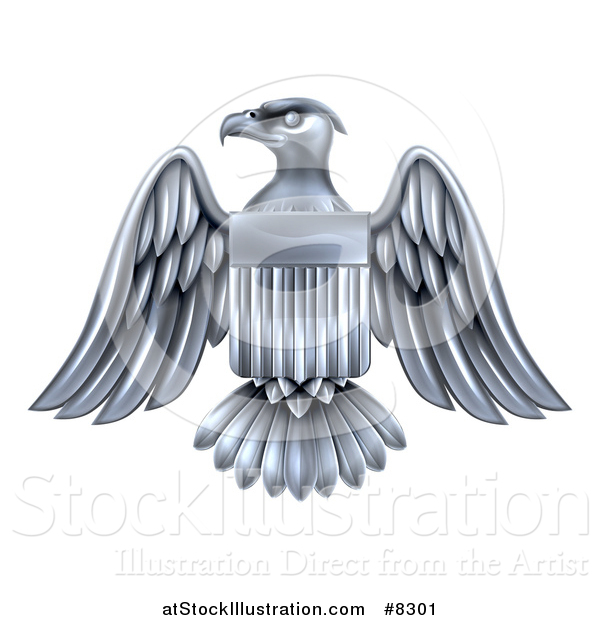 Vector Illustration of a Silver American Flag Bald Eagle with a Shield