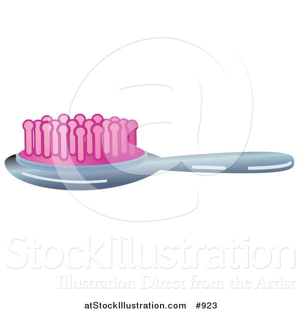 Vector Illustration of a Silver Hair Brush with Pink Bristles