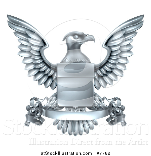 Vector Illustration of a Silver Heraldic Coat of Arms Eagle with a Shield and Scroll Banner