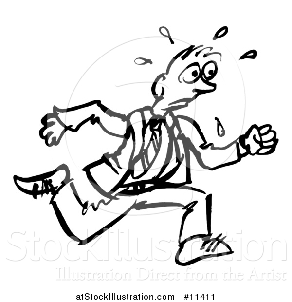 Vector Illustration of a Sketched Businessman Running, in Black and White