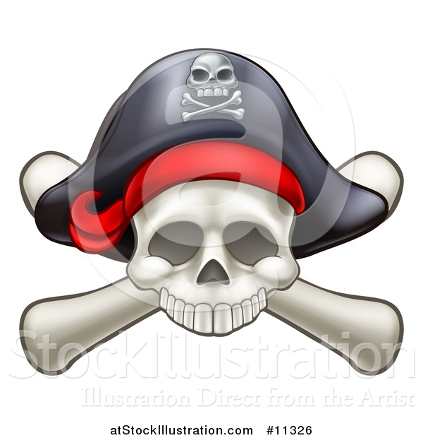 Vector Illustration of a Skull and Crossbones Jolly Roger with a Pirate Hat