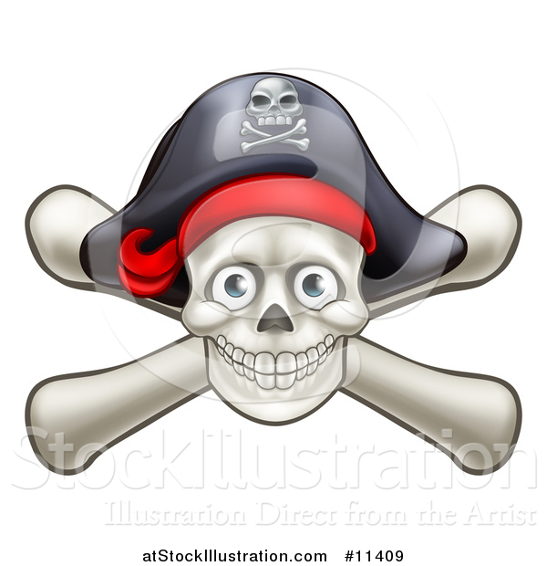 Vector Illustration of a Skull and Crossbones Jolly Roger with a Pirate Hat