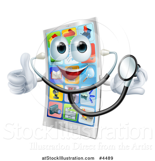 Vector Illustration of a Smart Phone Mascot Holding a Thumb up and Wearing a Stethoscope