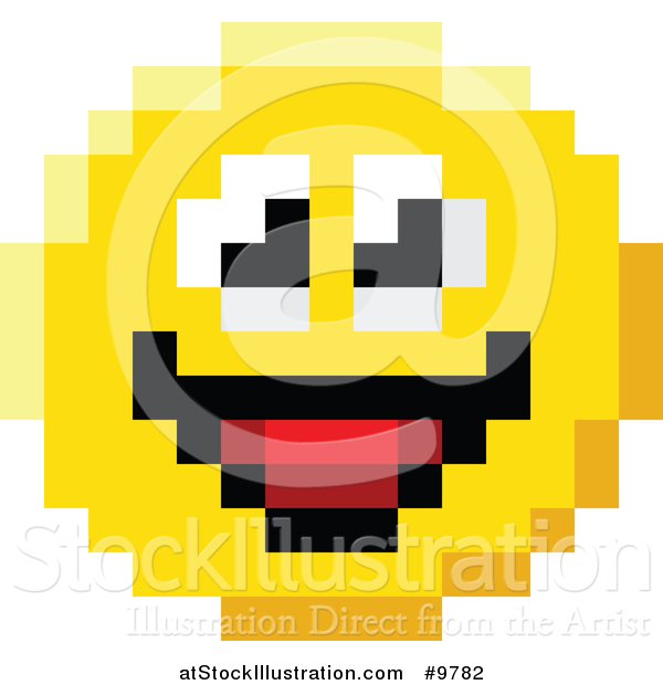 Vector Illustration of a Smiling 8 Bit Video Game Style Emoji Smiley Face
